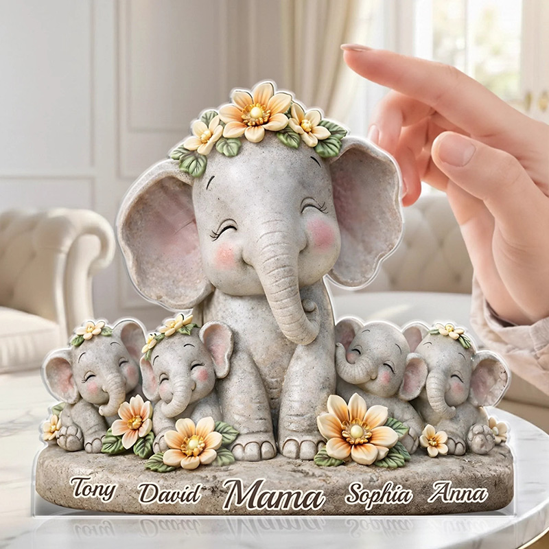 Personalized Elephant Acrylic Plaque Custom Mother's Day Birthday Gifts For Mom Grandma A Shelter Made Of Love