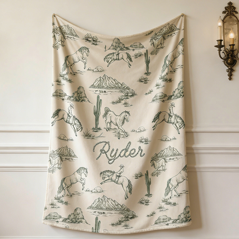 Personalized Western Cowboy Design Throw Blanket Gift for Riding Lovers Equestrian Lovers