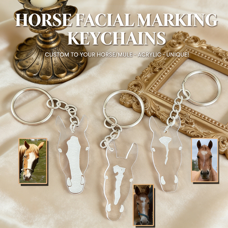 Personalized Horse Face Facial Marking Keepsake Keychain Acrylic Tassel Keyring keychain Gift for Equestrian Riding Lovers