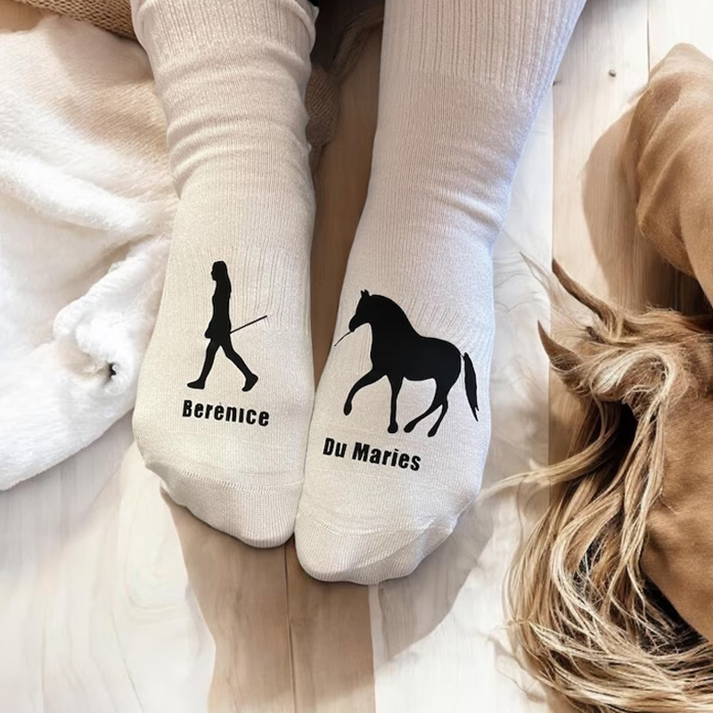 Personalized Horse Riding Socks Horse and Owner Silhouette Soft Midcalf Socks Custom Gift for Friend or Birthday Gifts for Rider Equestrian Riding Lovers