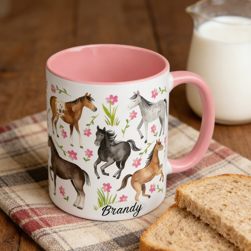 Personalized Floral Horse Accent Cup Gift Mug for Equestrian Horse Riding Lovers