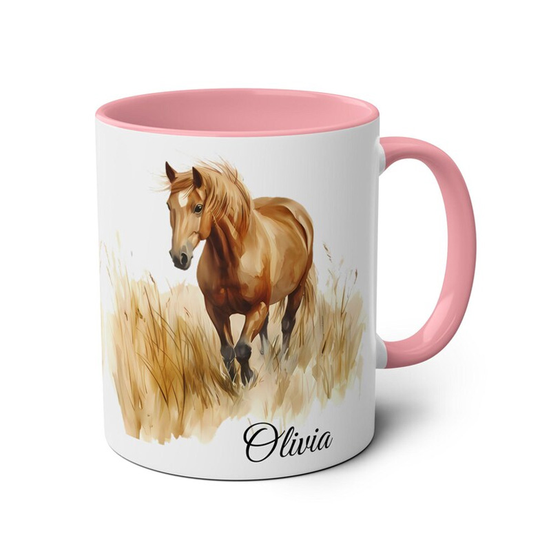 Personalized Watercolor Horse Cup Gift Mug for Equestrian Horse Riding Lovers