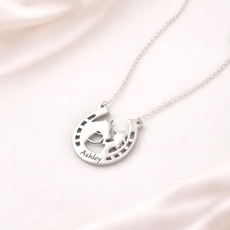 Personalized Horse Charm Necklace with Name Jewelry Cube Gift for Equestrian Riding Lovers