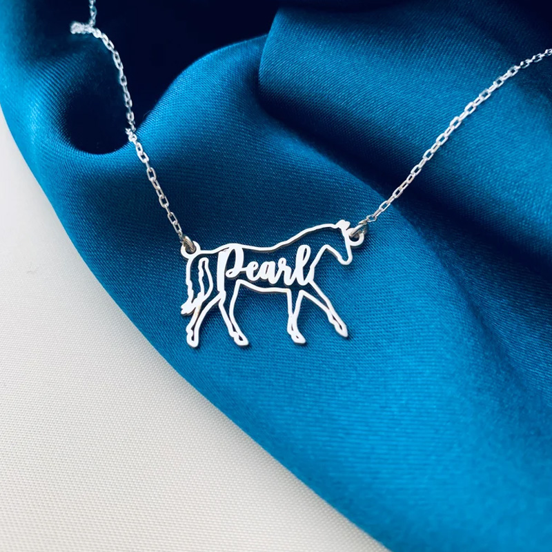 Personalized Horse Name Equine Memorial Necklace with Name Jewelry Cube Gift for Equestrian Riding Lovers