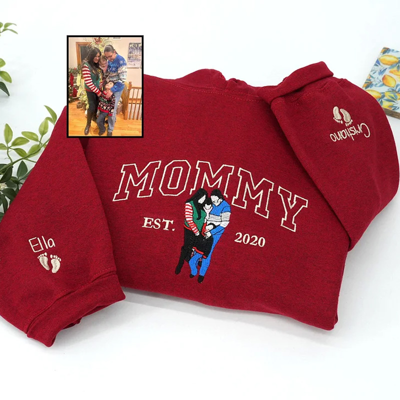 Personalized Mama Sweatshirt with Photo Custom Embroidered Crewneck Mama and Kids Portrait Mother's Day Gifts Best Gift for Mum