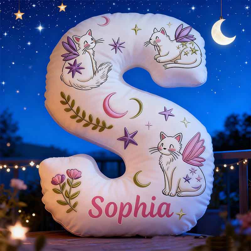 Personalized Cat Lover Mystical Cats with Wings Letter Pillow with Custom Name Graphic 3D Print