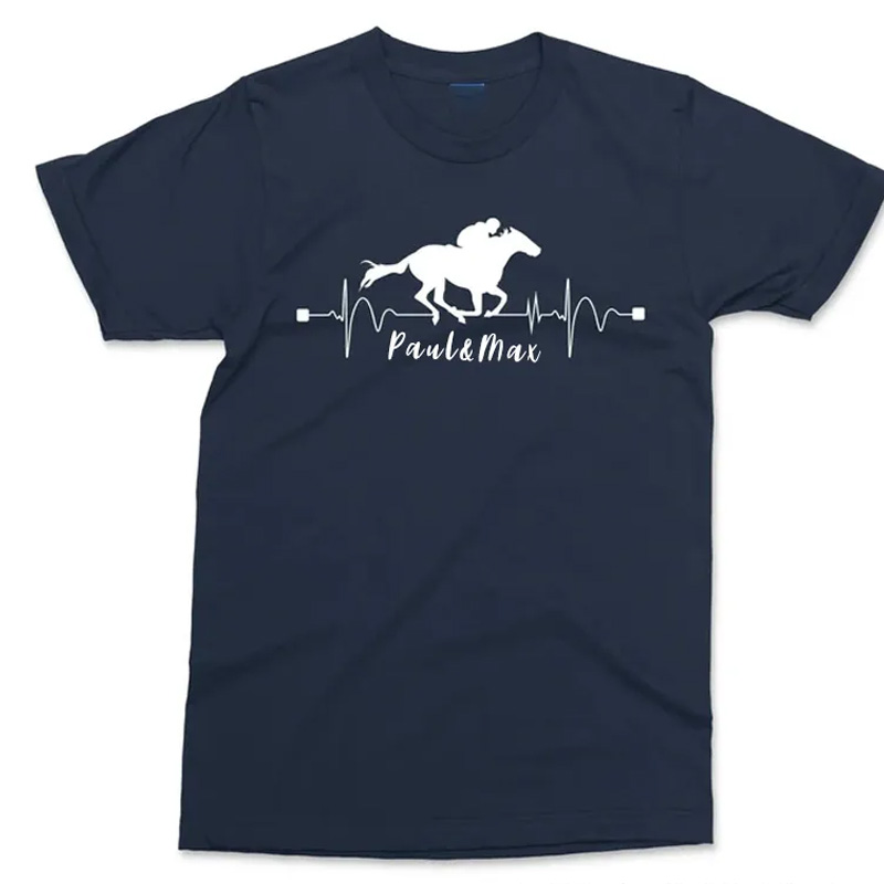 Personalized Heart Beat Pulse Horse Riding T-shirt Equestrian Riders Shirt Pony Riding Graphic Tee Racer Horsemen Trendy Horse Riders Gift for Riding Lovers
