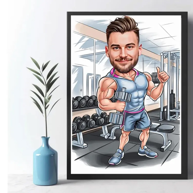 Personalized Fitness Cartoon Portrait Fitness Caricature Gift for Weight Lifter Gym Lover