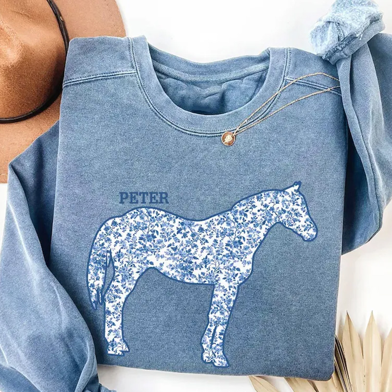 Personalized Floral Horse Sweatshirt Horse Lovers Gift Funny Animals Sweater Cowgirl Gift for Riding Lovers