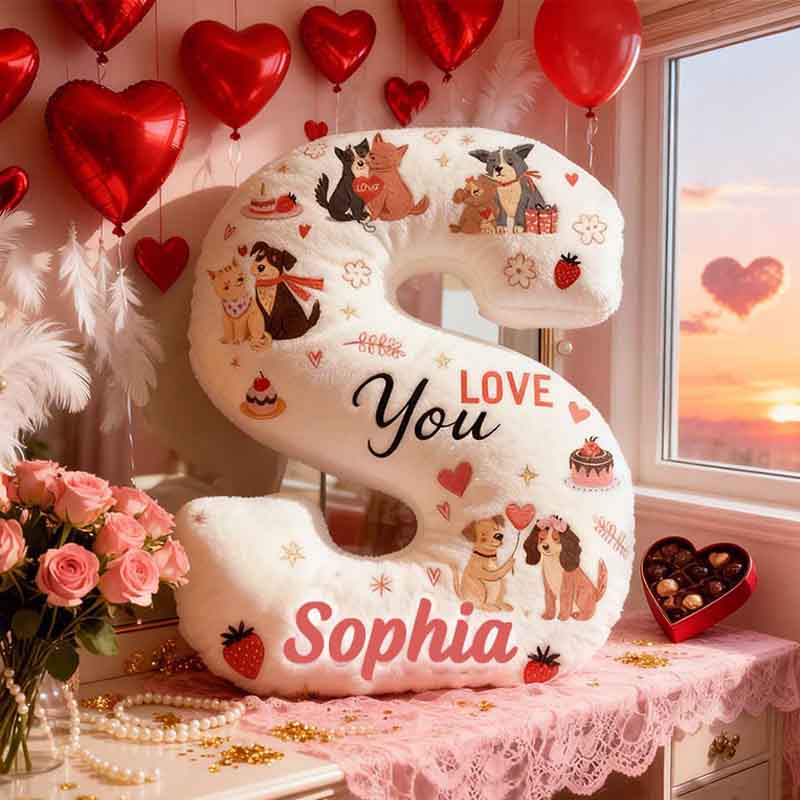 Personalized Dog Lover Couple Gift Letter Pillow with Custom Name Graphic 3D Print