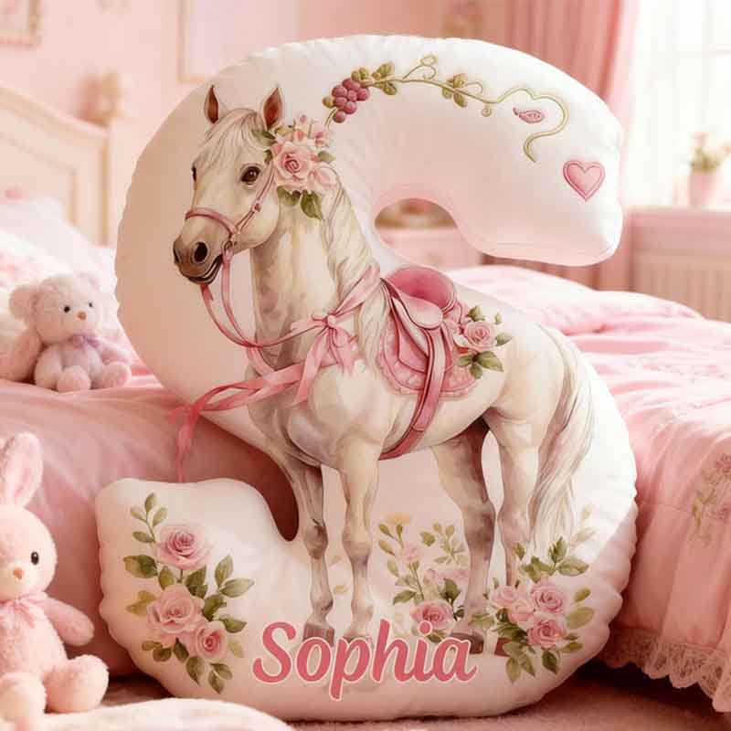 Personalized Horse Lover Flower Letter Pillow with Custom Name Graphic 3D Print