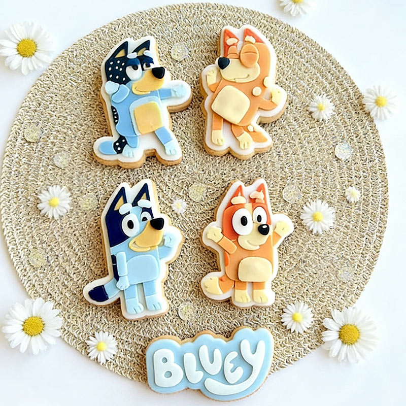Blue Dog Cookie Cutters Set with Stamps 5 Piece Set  Cute Cookie Stamp Party Baking Gifts Birthday Party Gifts for Baking Lover