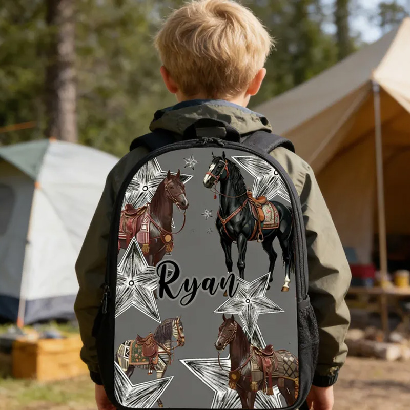 Personalized Custom Name for Kids Back to School Gift Floral Star Boy And Girl Riding Horse for Riding Lovers Equestrian Lovers