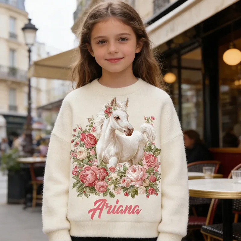 Personalized Riding Plaid Kids Ugly Sweatshirts Equestrian Horse Custom Name with French Countryside Gifts Family Sweater for Kids Riding Lovers Equestrian Lovers