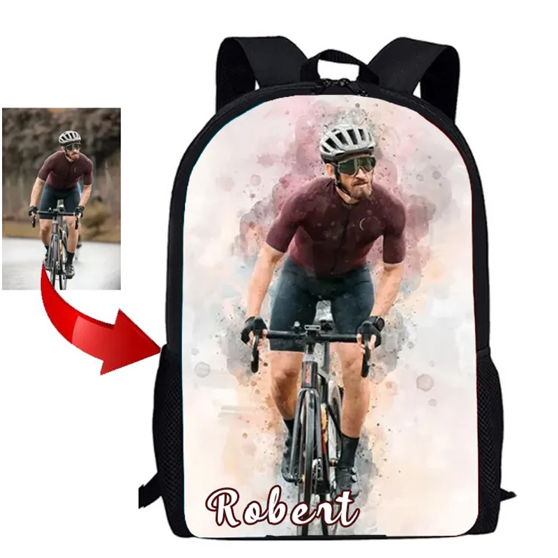 Personalized Photo Custom Name Backpack for Cyclist Gift Bicycle Men Riding Bike Lover for Riding Lovers