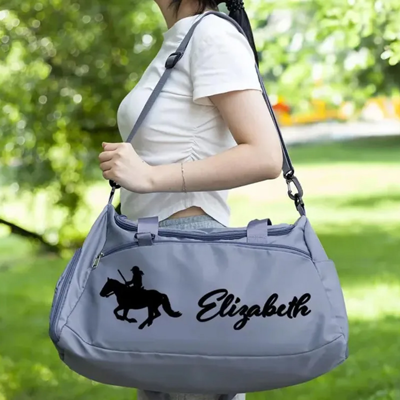 Personalized Name Horse Riding Duffle Bag Waterproof Travel Weekender Bag with Strap Equestrian Overnight Bag Gift for Horse Lovers Riding Lovers Equestrian Lovers