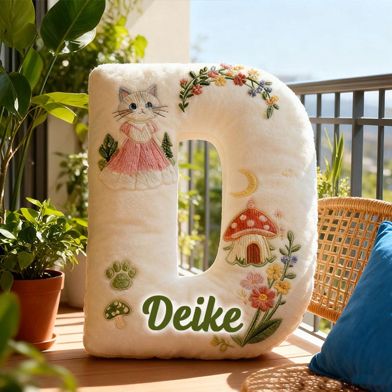 Personalized Cat Lover Mushroom House Forest Flower Letter Pillow with Custom Name Pillow for Kid Graphic 3D Print