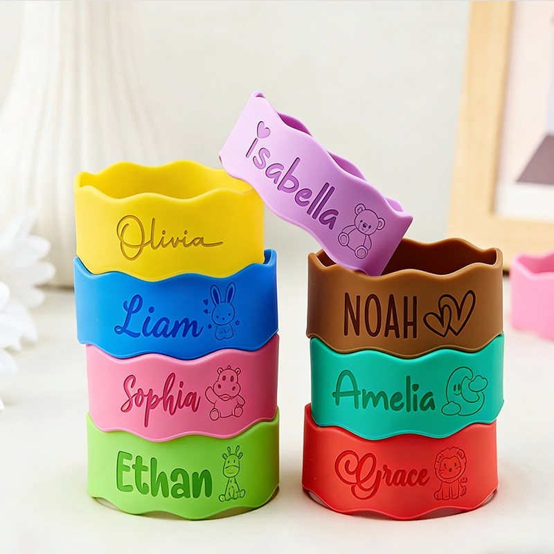 Personalized Silicone Bottle Bands Custom Name Labels for Kids Baby Bottles Sippy Cups Water Bottles & Tumblers gift for kids