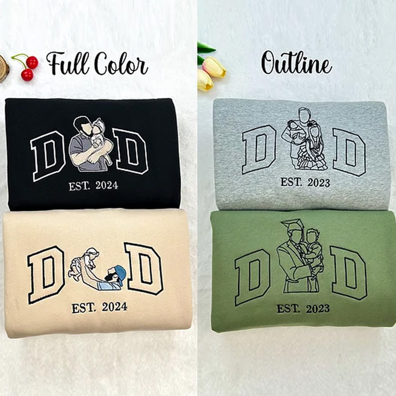 Personalized Portrait from Photo Sweatshirt Embroidered Dad Papa Hoodie Custom Dad & Papa Shirt Gift for Dad Papa