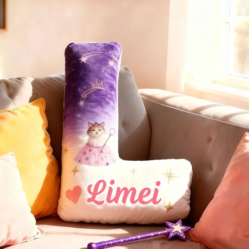 Personalized Cat Lover Princess Letter Pillow with Custom Name Pillow for Kid Graphic 3D Print