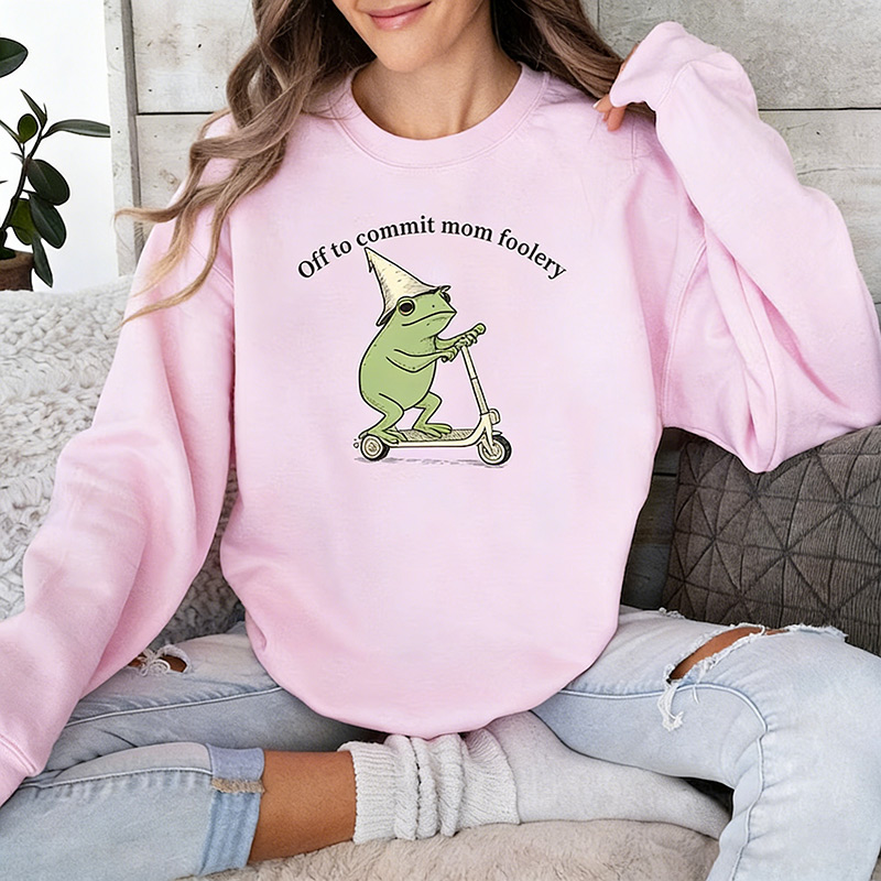 Mama Frog Sweatshirt Off to Commit Mom Foolery Crewneck Funny Frog Scooter Gift For Mom Funny Mama Sweater Pregnancy Announcement Sweatshirt