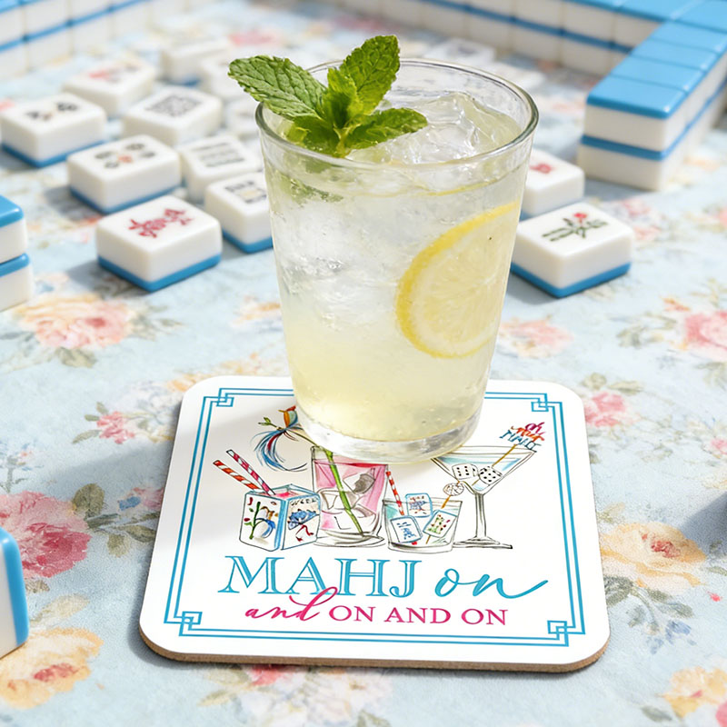 Mahjong Tiles Mahj on and on and on Mahjong Cocktails Mahj on and on and on Mahjong Icons Pots Fan Tiles and Flowers Crack Dot Bam Mahjong Dragon Blue Square Coaster