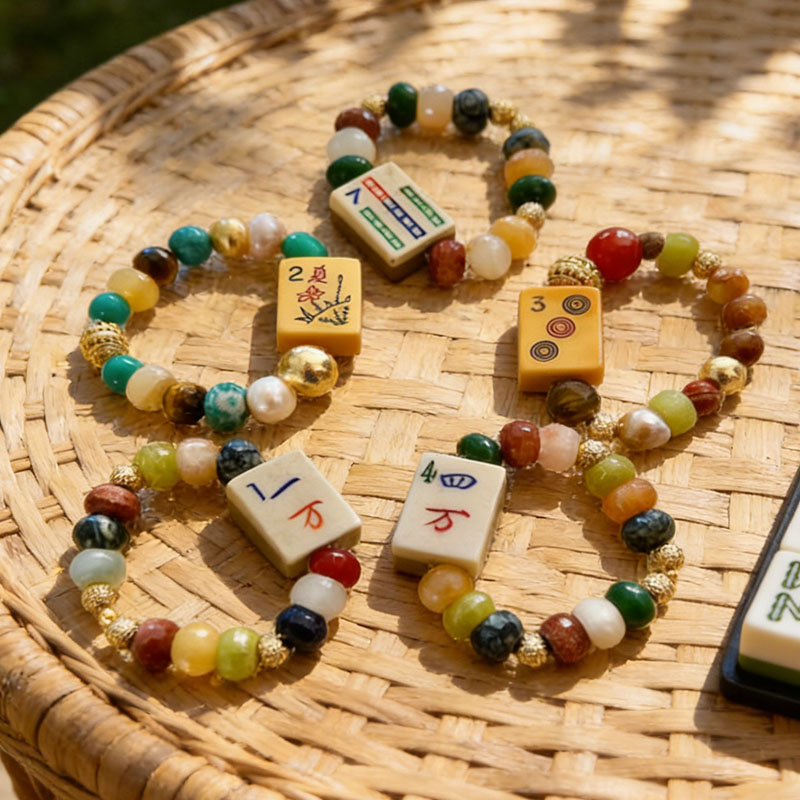 Mahjong Bracelet Bakelite Bone and Bamboo Vintage Mahjong Tile Beaded Bracelet Mahjong Gift