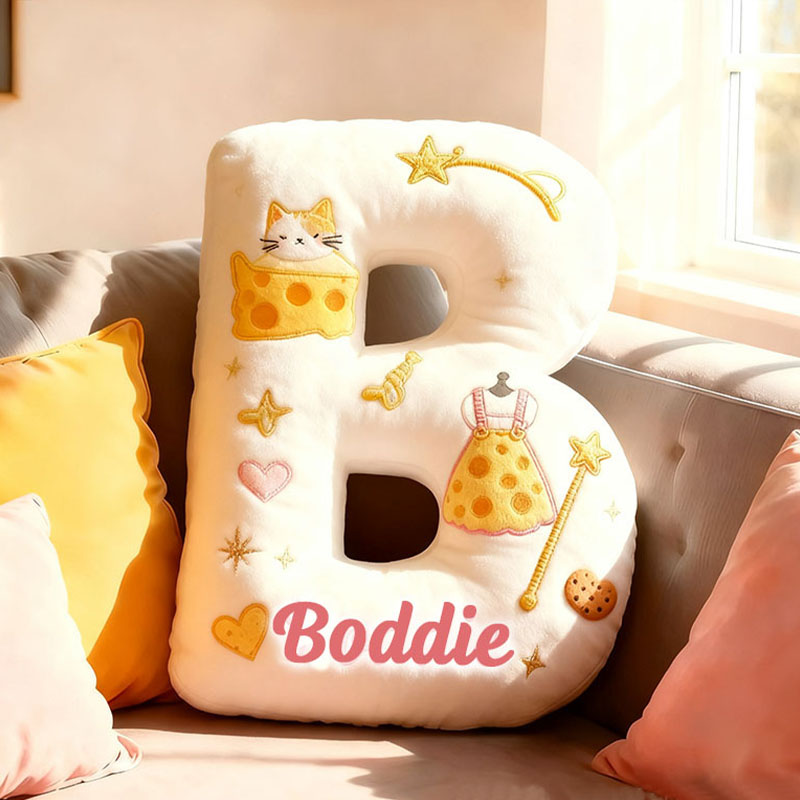 Personalized Cat Lover Cheese Letter Pillow with Custom Name Pillow for Kid Graphic 3D Print
