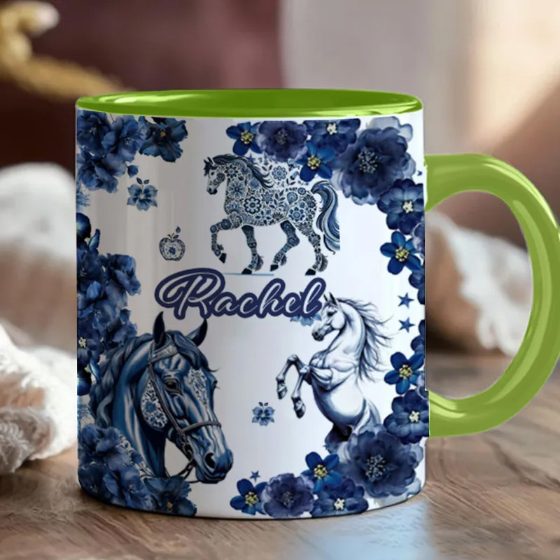Personalized Riding Floral Mug French Countryside Gifts Coffee Cup Bicycle Tea Cup Riding Ceramic Mug Gift for Riding Lovers Equestrian Lovers