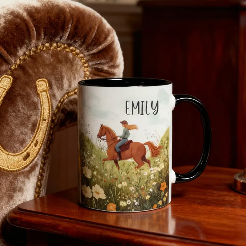 Personalized Riding Mug Elegant Vintage Chinoiserie Drinkware for Coffee Cup Bicycle Tea Cup Riding Ceramic Mug Gift for Riding Lovers Equestrian Lovers