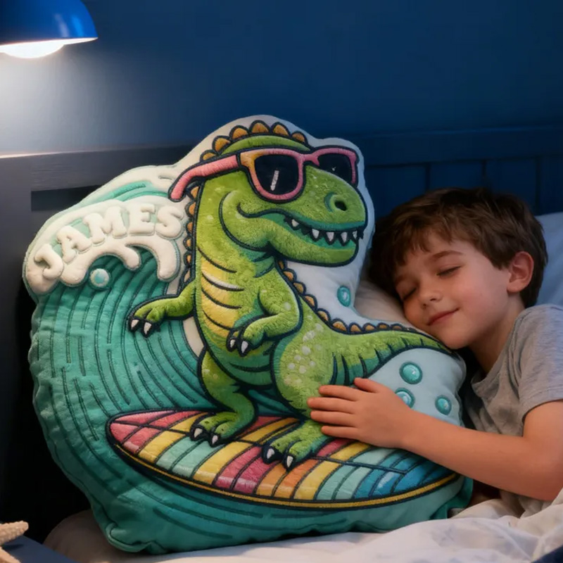 Personalized Dino Pillow Rainbow Throw Pillow Graphic 3D Print Surfing Skateboarding Fitness Decoration Pillow Exercise Sport Pillow for Kids