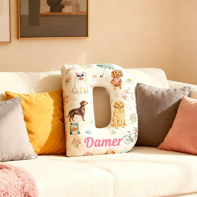 Personalized Dog Lover Swimming Ring Flower Letter Pillow with Custom Name Graphic 3D Print