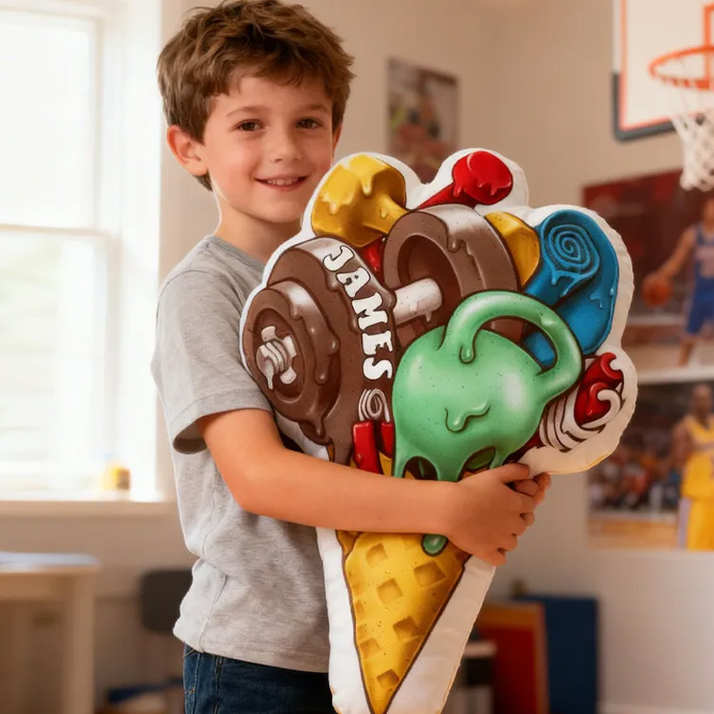 Personalized Ice Cream Fitness Pillow Delicious Throw Pillow Graphic 3D Print Trainer Fitness Planner Decoration Pillow Exercise Sport Gym Rat Weightlifting Pillow for Kids Gym Lovers