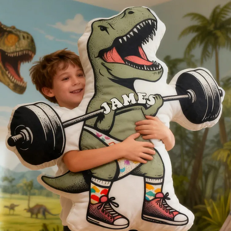Personalized Fitness Dino Pillow Rainbow Throw Pillow Graphic 3D Print Trainer Fitness Planner Decoration Pillow Exercise Sport Gym Rat Weightlifting Pillow for Kids Gym Lovers Sale-megacustom