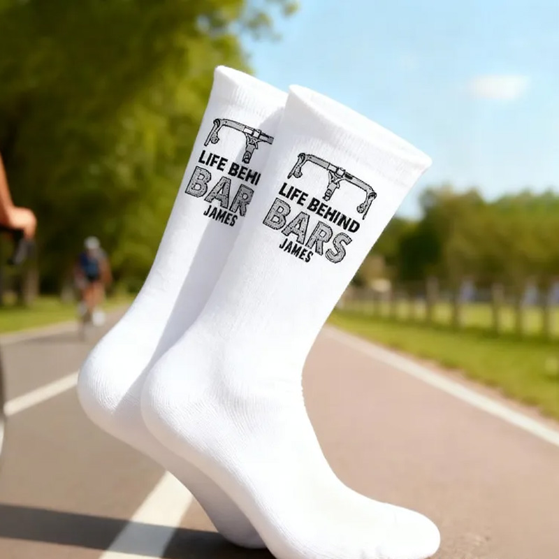 Personalized Lucky Cycling Socks Life Behind Bars Custom Name Gift for Cyclists