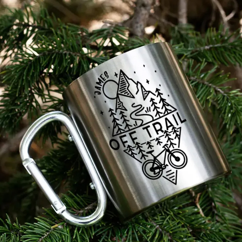 PersonalizedOff Trail Bike Biking Mountain Riding Escape Hiking Carabiner Travel Holiday Camping Stainless Steel Mug Adventure Coffee Cup Tea Mug Gift Birthday for Cycling Riding Lovers