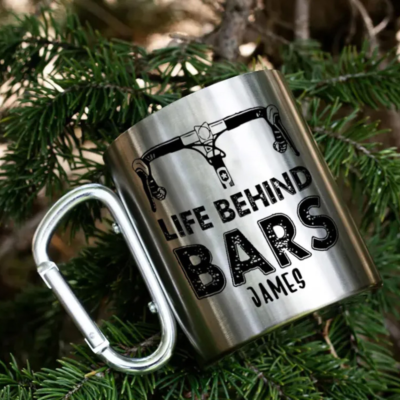 Personalized Riding Escape Hiking Carabiner Life Behind Bar Travel Holiday Camping Stainless Steel Mug Adventure Coffee Cup Tea Mug Gift Birthday for Cycling Riding Lovers