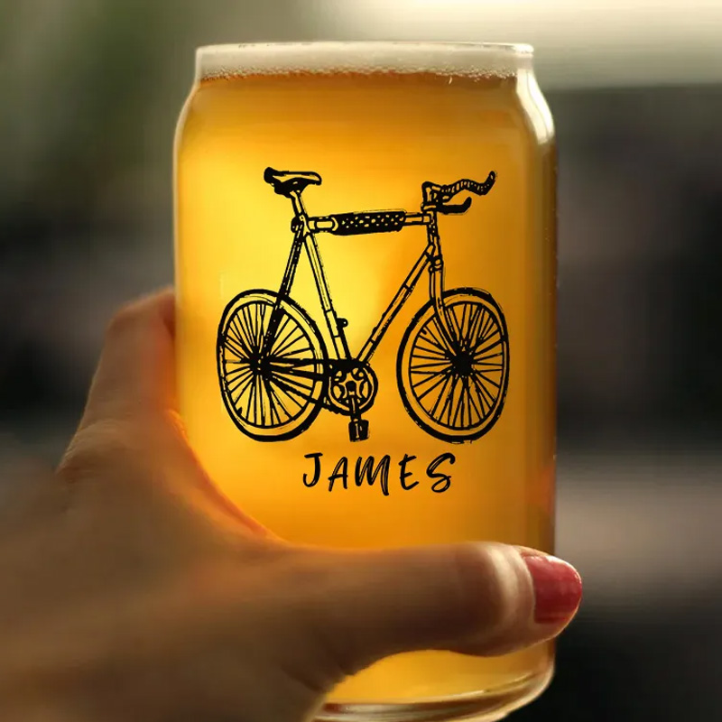 Personalized Bike Glass Bicycle Barware Screenprinted Pint Glass Beer Cycling Art Gift for Cyclists Biker Cycling Lovers