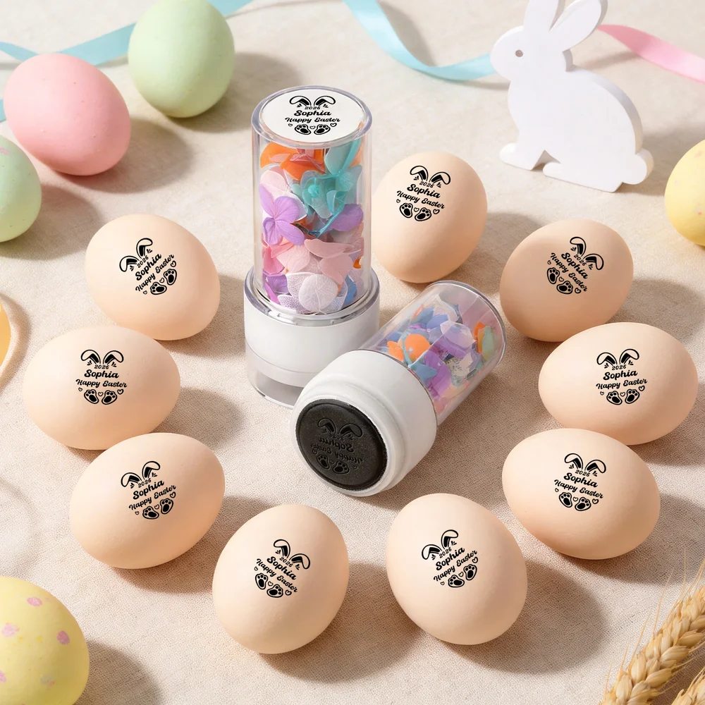 Personalized Multi-Pattern Easter Egg Stamp with Name and Wooden Box Birthday Easter Gift for Families Farmers Breeders