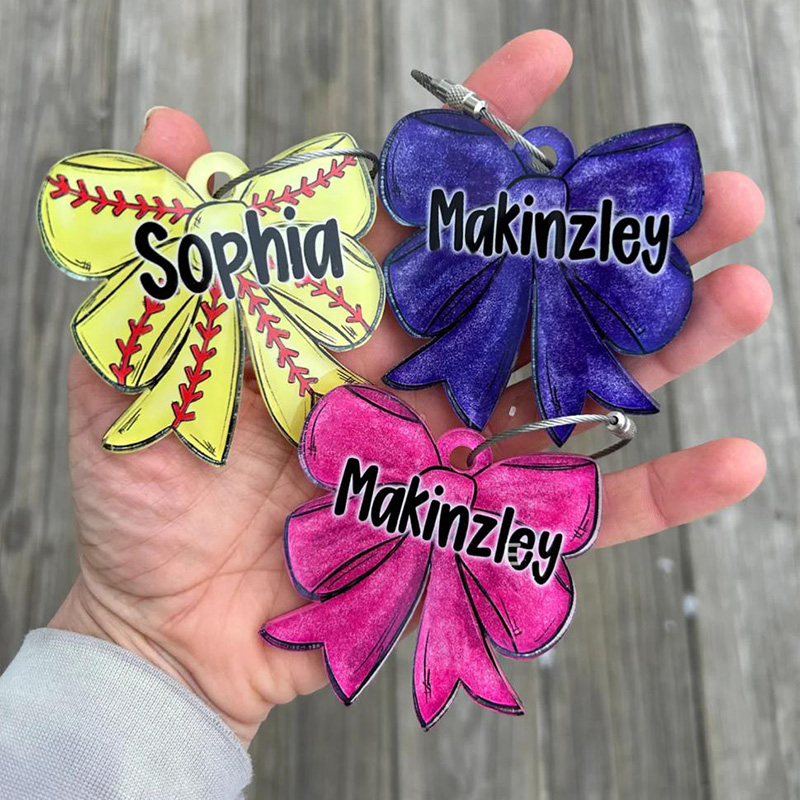Personalized Sports Colorful Bow Keychain with Name Number