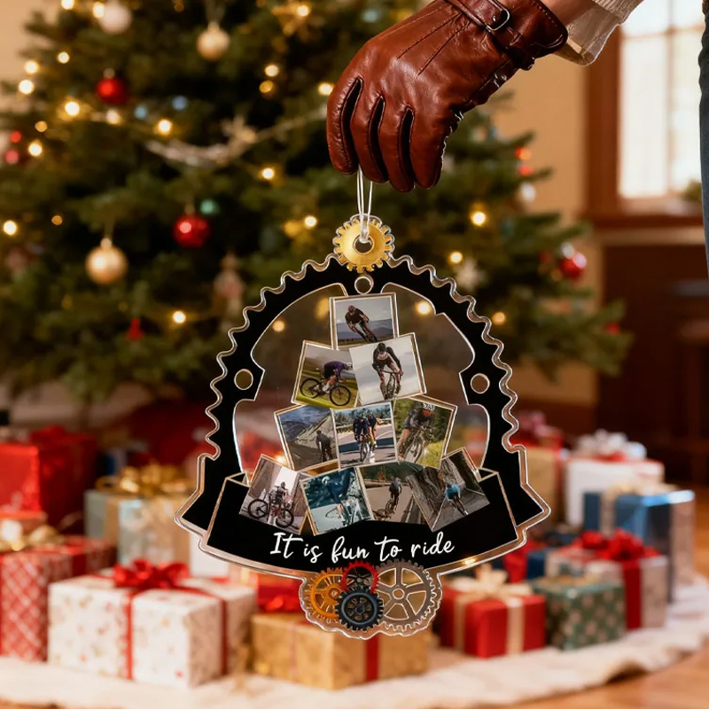 Personalized Custom Photo Gifts Christmas Ornament Christmas Decoration Cycling Ornament Holiday Xmas Gift for Racing Biker Riding Lovers