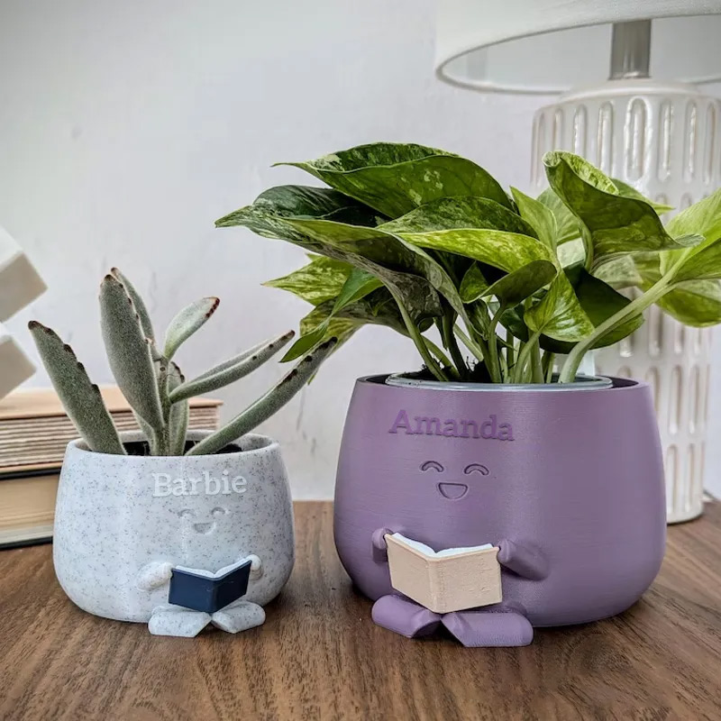 Personalized Book Reader Planter Pots with Name Cute Planter Book Pot Reading Flower Vase Bookworm Planter No Drip Christmas Gift for Book Lover Reader