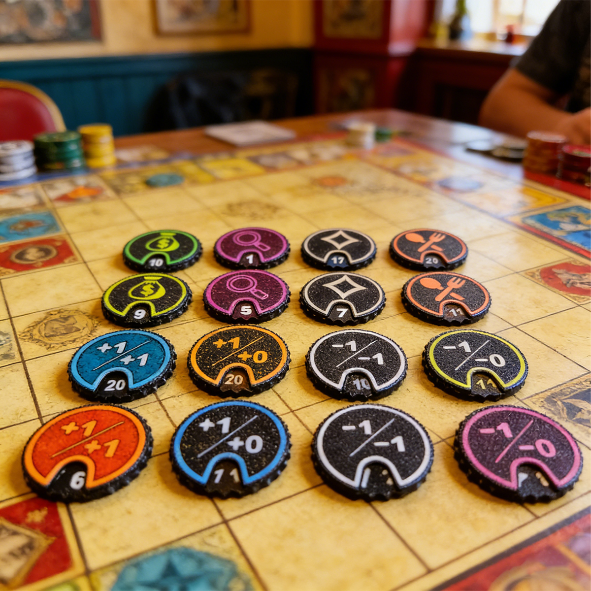 Arkham Horror LCG Premium Acrylic Token Set | Upgrade Tokens for Resources, Clues, Doom & Skill Modifiers | Tabletop Game Accessories