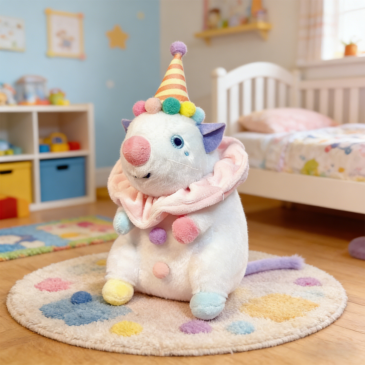 Pastel Clown Mouse Plush – Handmade Whimsical Stuffed Animal for Play & Decor