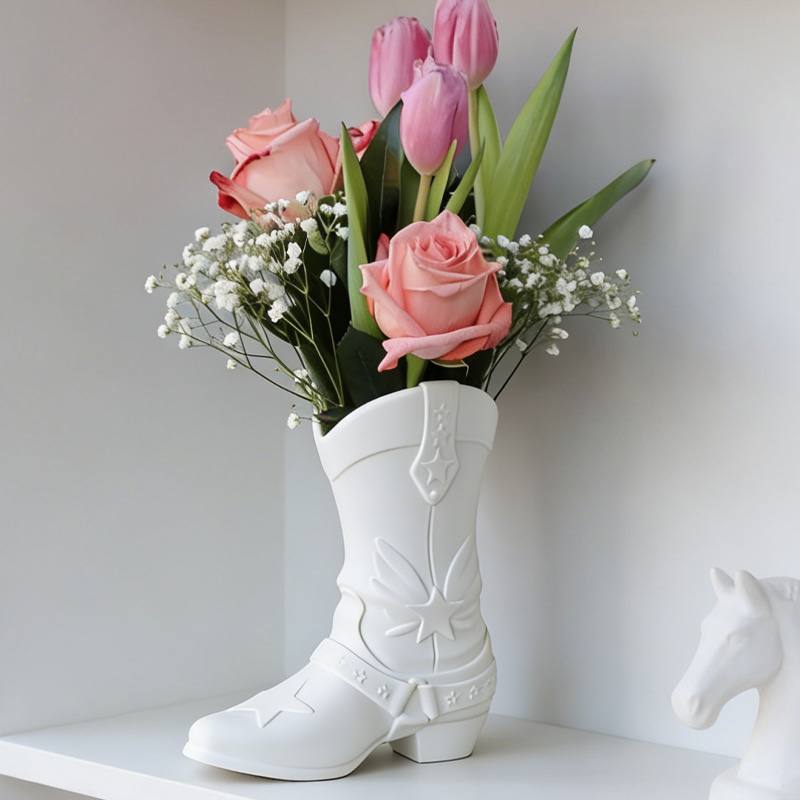 Personalized 3D Print Cowboy Boot Vase for Blooming Bouquets Planter Home Decoration Gift for Equestrian Riding Lovers