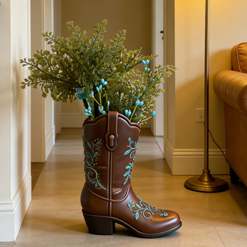 Personalized 3D Print Cowboy Boot Vase for Blooming Bouquets Planter Home Decoration Gift for Equestrian Riding Lovers