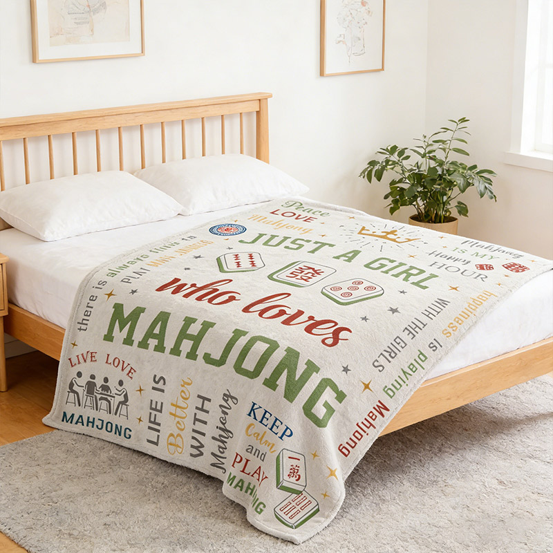 Just A Girl Who Loves Mahjong Blanket Mahjong Gifts for Women Mah Jong Lovers Throw Blanket