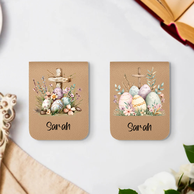 Personalized Floral Cross Easter Eggs Design Magnetic Bookmark Clip with Name Easter Birthday Gift for Book Lover Bookworm