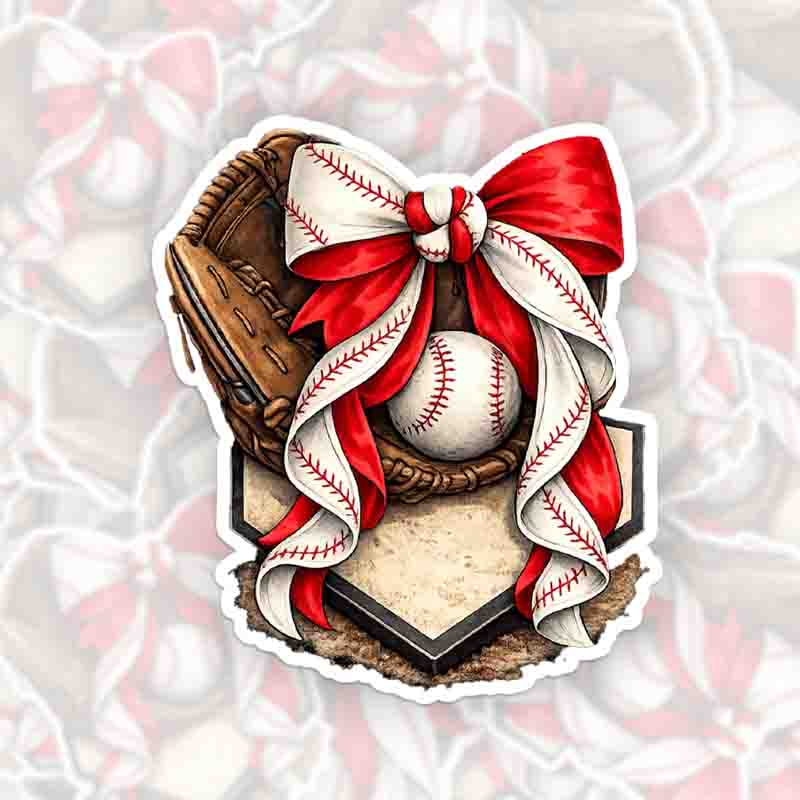 Personalized Baseball Bow Tie Sticker Red Bow Tie Baseball Custom Name