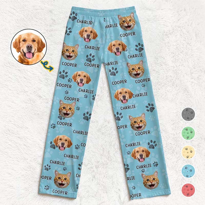 Personalized Pet Lover Photo Pawsome Christmas Vibes Pants Pajamas